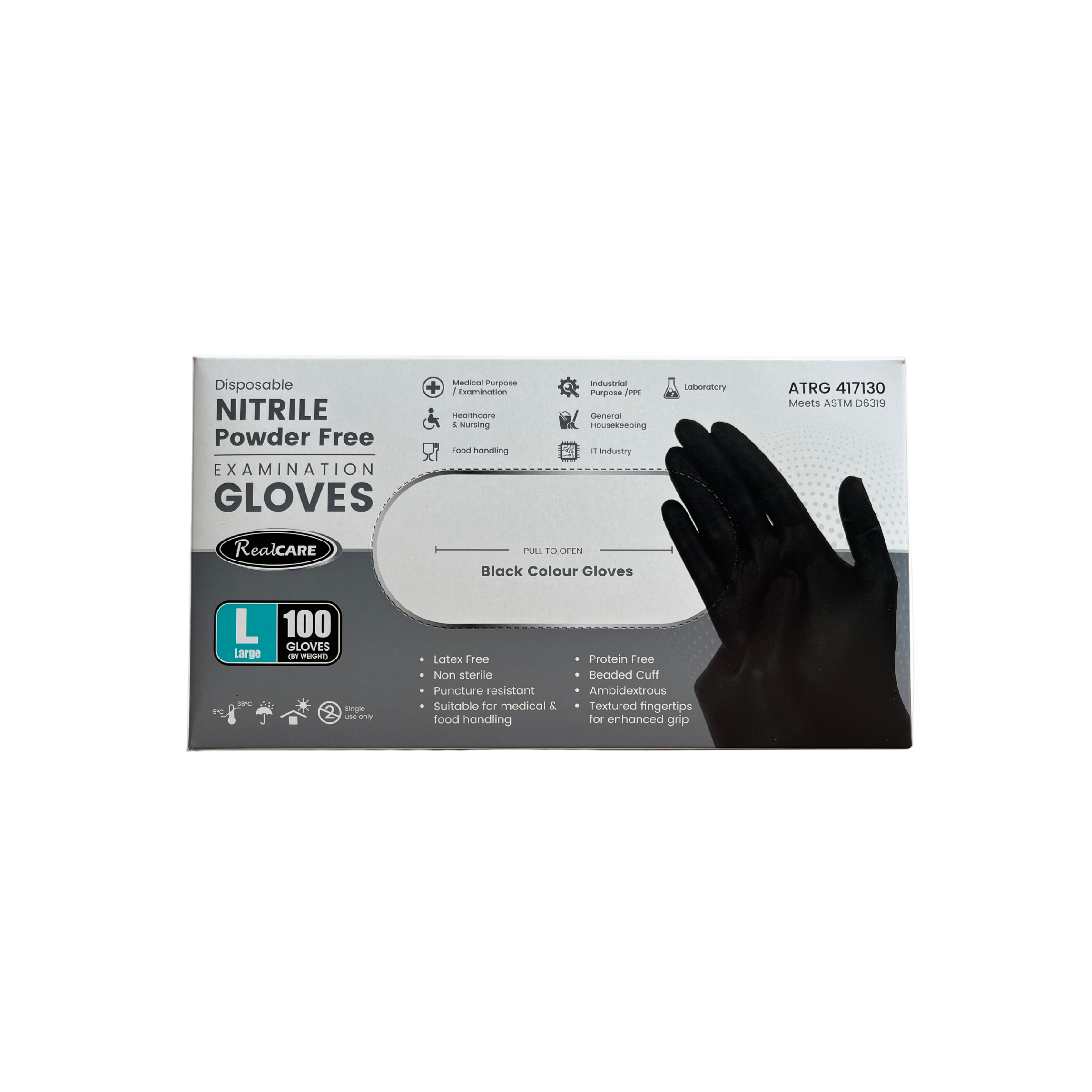 Realcare Black Nitrile Gloves - 100 pack