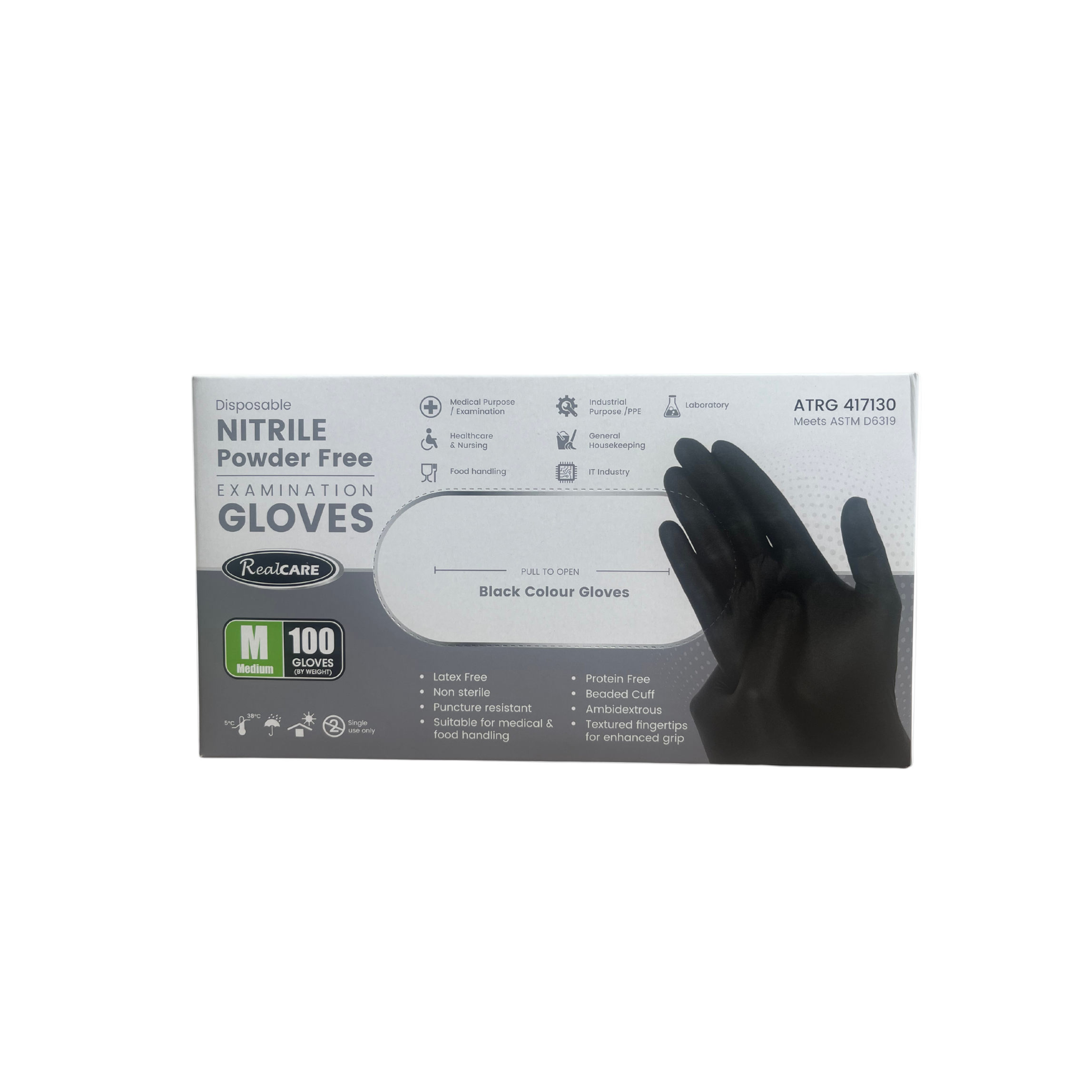 Realcare Black Nitrile Gloves - 100 pack