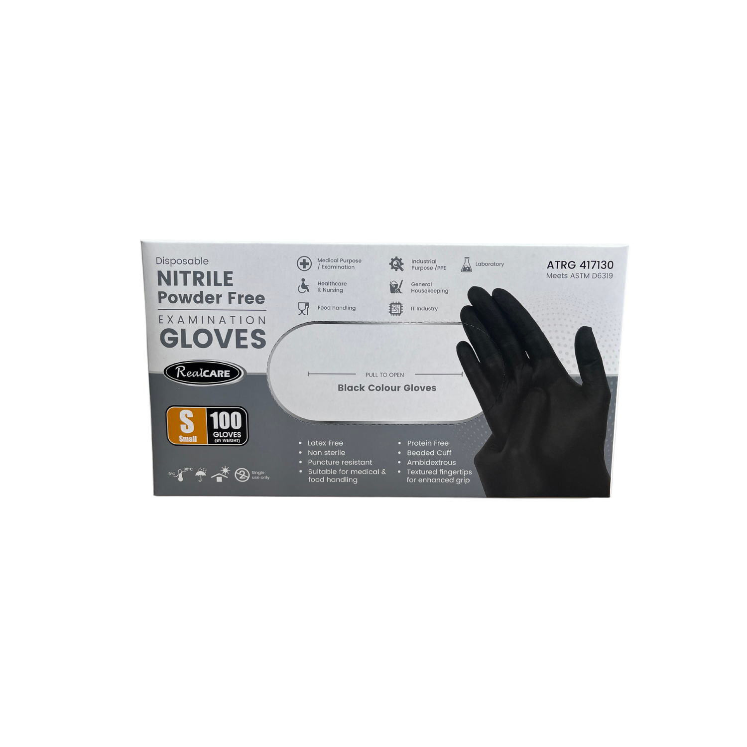 Realcare Black Nitrile Gloves - 100 pack