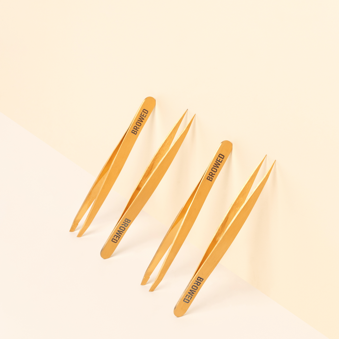 Browed - Gold Point + Slanted Tip Tweezers Set