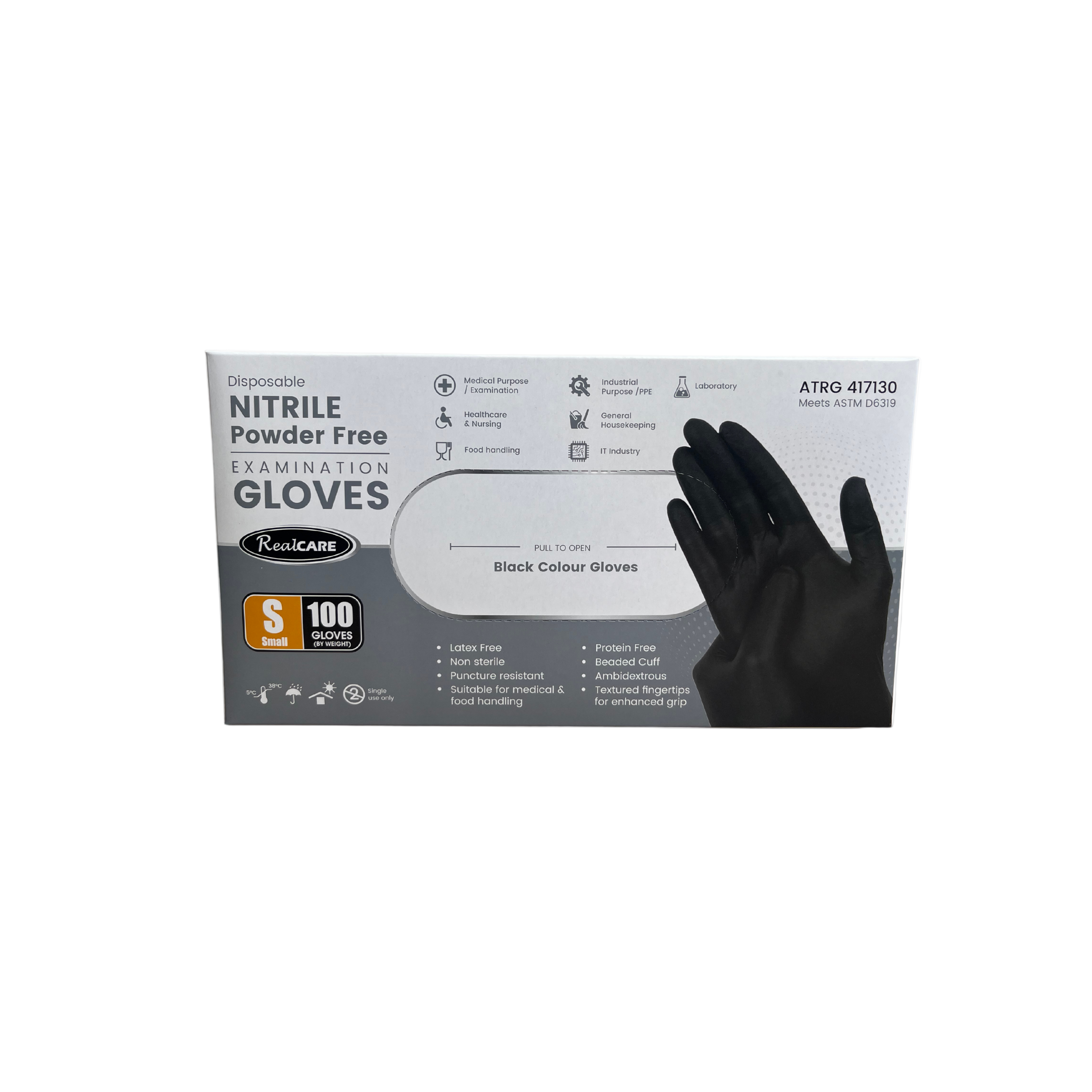 Realcare Black Nitrile Gloves - 100 pack